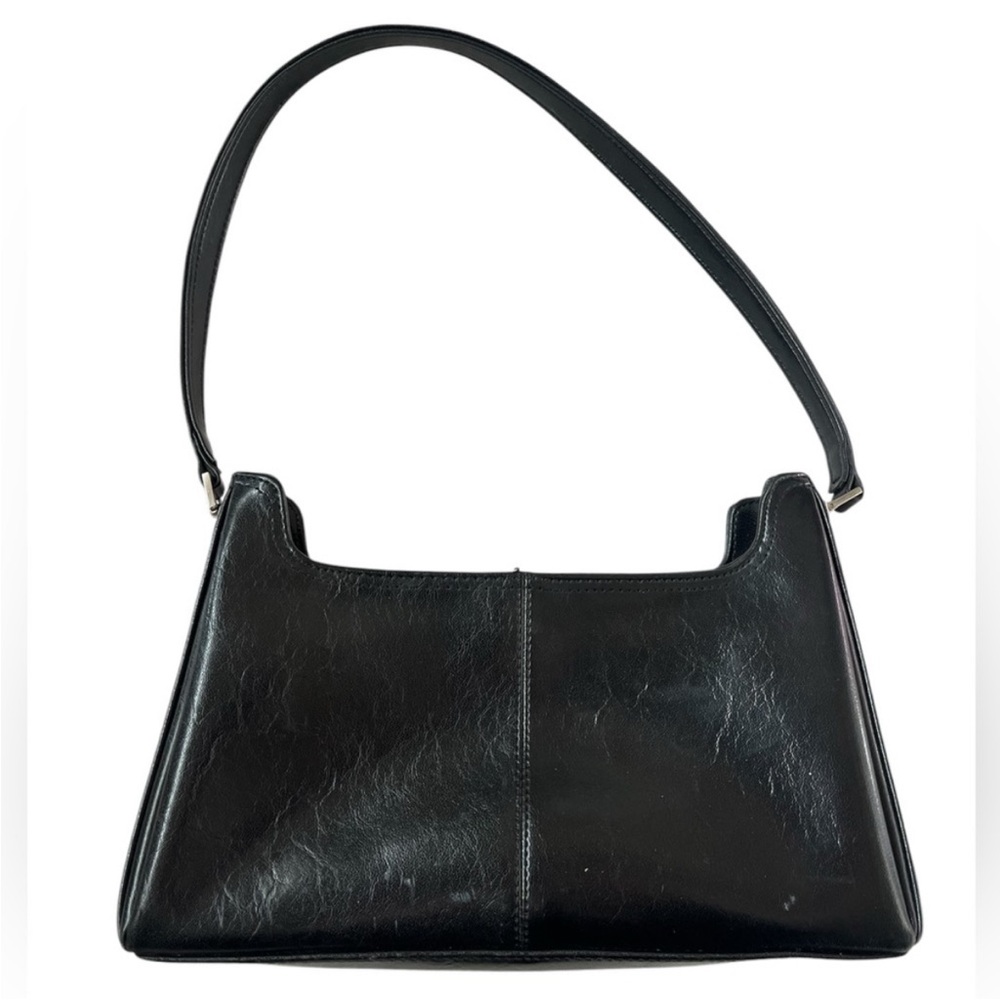 VINTAGE 90S LIZ CLAIBORNE BLACK LEATHER SHINY SHOULDER BAG